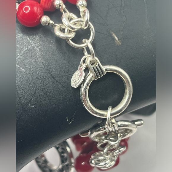 Vintage Premier Designs red coral and silver tone bracelet and necklace set - Picture 3 of 11